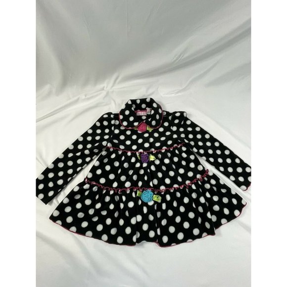 Kids Headquarters Fleece Jacket Size 5 Black White polka dot Ruffles Flowers EUC - Picture 2 of 6